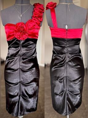 Blonde Nites Vintage Prom Dress Mini One Shoulder Red Black 2